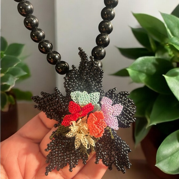 Handmade Needlework with Beaded Multicolor Bright Flower Necklace Gift 🎁 - Picture 2 of 15